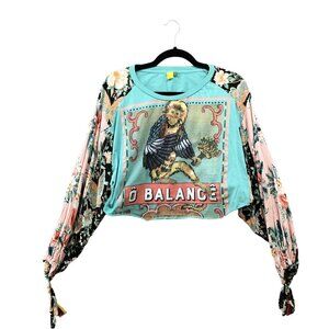 Farm Rio Cropped T Shirt Womens Size  P Small or SP Multicolor Graphic Oversized